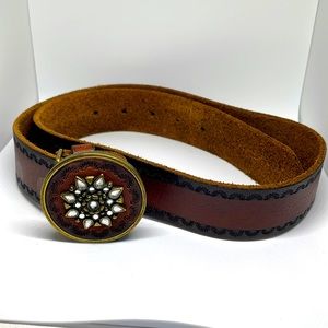 Vintage brown leather belt with gorgeous brass buckle